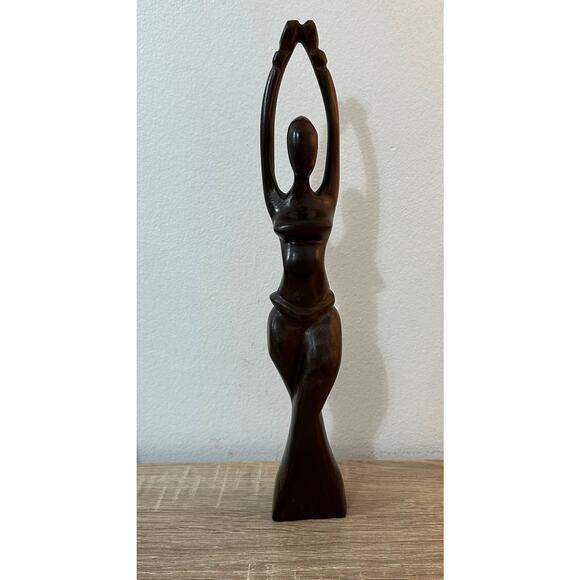 Wooden Statue of Dancing Woman Tribal 13" Tall African The Dancer Carved Ebony - Picture 1 of 8